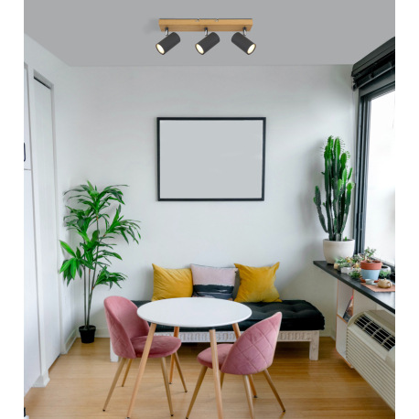 Stropné svietidlo, kov grafit/čierny/vzhľad dreva, DxŠxV:410x60x120mm, bez žiaroviek 3x GU10, max. 3 1