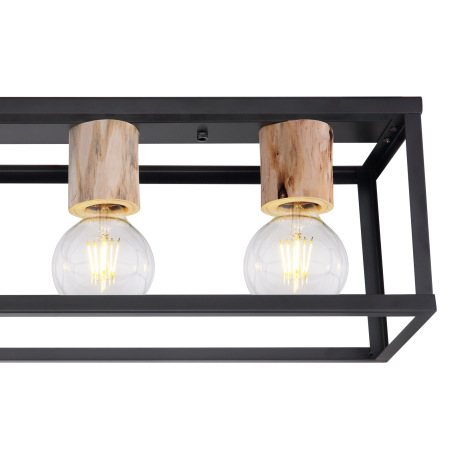Stropné svietidlo, kov čierny matný, drevo, drevené ozdobné objímky, DxŠxV:750x200x225, bez žiarovie 6