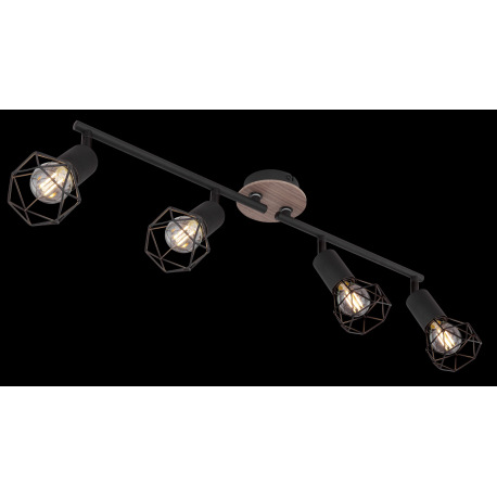 Stropné svietidlo, kov čierny, drevo, kov čierny, nastaviteľné, DxŠxV:600x100x215, bez žiaroviek 4xE 2