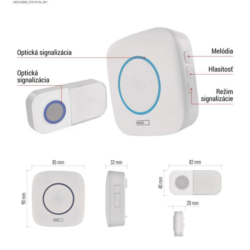 Domový bezdrôtový zvonček P5736 na 3× AA 8