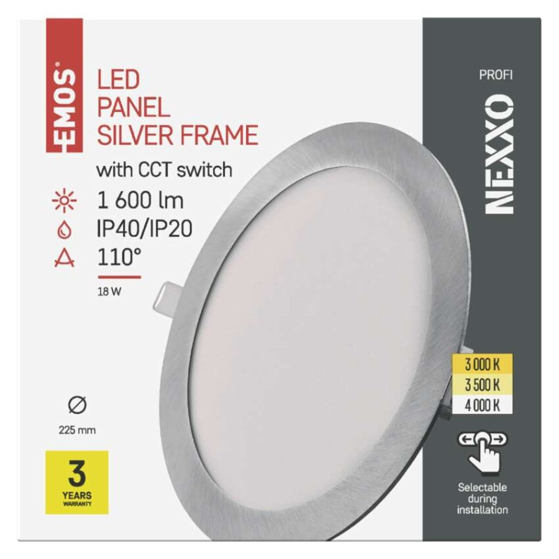LED vstavané svietidlo NEXXO, kruhové, strieborné, 18W, CCT 6