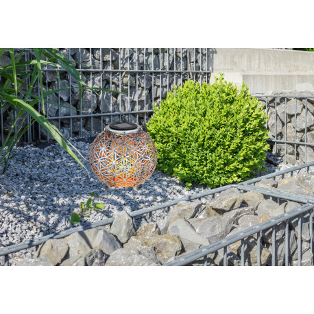 Solárne svietidlo, kov strieborný antik, vzor kvet života, na zavesenie alebo na státie, IP44, akumu 6