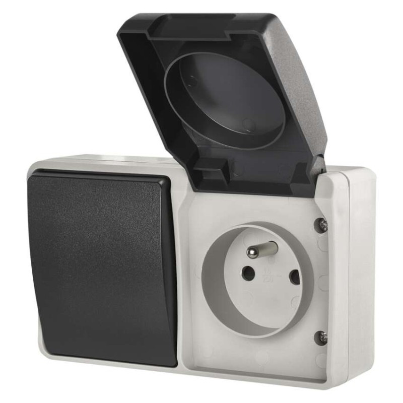 Zásuvka+Vypínač striedavý č.6 IP44 French čierná 5