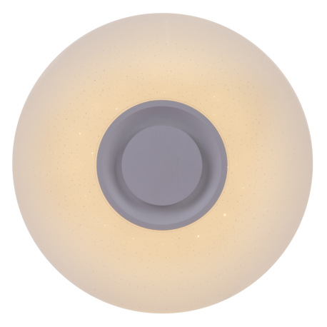 Stropné svietidlo, kov biely, akryl opál, plast biely, trblietavý efekt, reproduktor 5W, bluetooth, 2