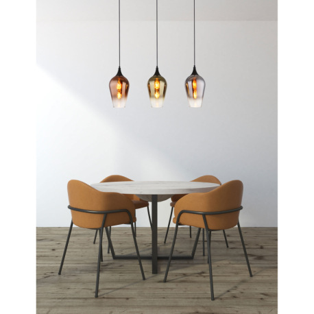 Závesné svietidlo, kov čierny, sklo medenej farby, zlatej farby, pochrómované, textilný kábel čierny 9