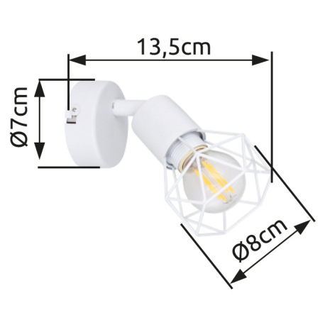 Nástenné svietidlo, kov biely, ŠxV:80x135, H: 90, bez žiarovky 1xE14, max. 40W 230V 12