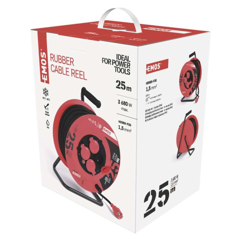 Vonkajší predlžovací kábel na bubne 25 m / 4 zásuvky / čierny / guma / 230 V / 1,5 mm2 1