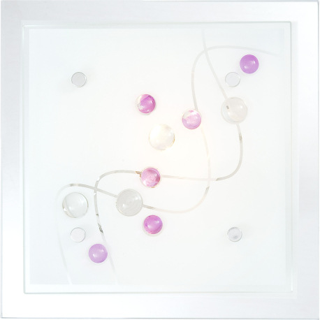 Stropné svietidlo, kov biely, chróm, satinované sklo, dekoratívne kamienky viacfarebné, DxŠxV: 240x2 1