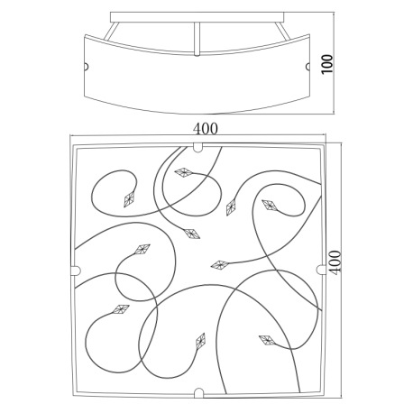 Stropné svietidlo, chróm, satinované sklo, jantárové kryštály, DxŠxV: 400x400x100, bez žiaroviek 3xE 2