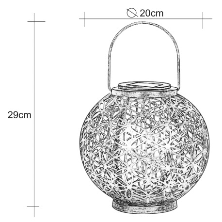 Solárne svietidlo, kov strieborný antik, vzor kvet života, na zavesenie alebo na státie, IP44, akumu 10