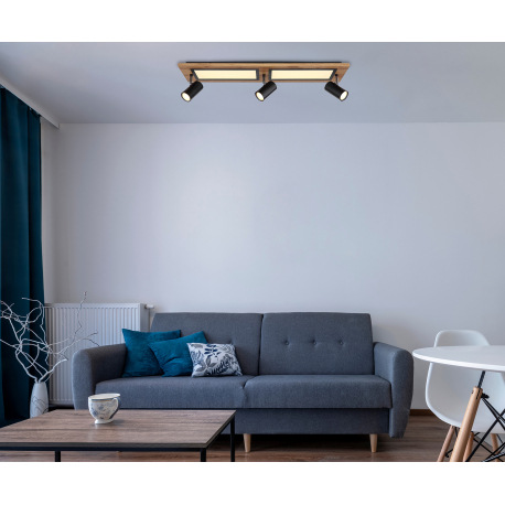 Stropné svietidlo kov čierny, MDF, imitácia tmavého dreva, plast biely, prepínanie funkcií nástenným 13