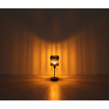 Stolová lampa, kov čierny matný, sklenené tyčinky dymovej farby, kábel PVC čierny, kolískový vypínač 7