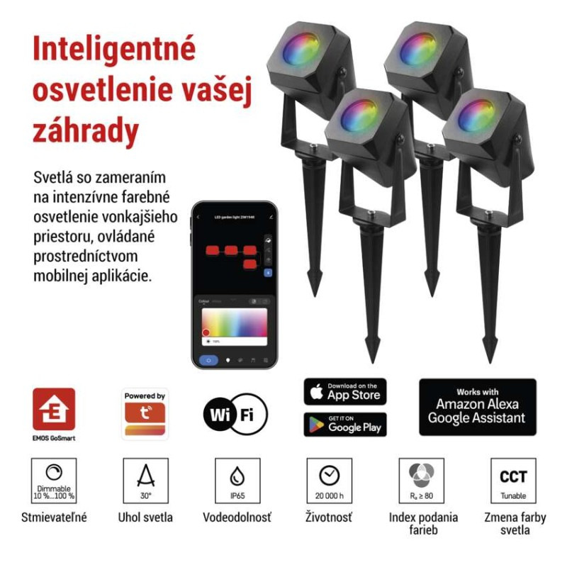 GoSmart vonkajšie LED bodové svetlo, štart. sada, 4 diely, 7 W, RGBIC stmievateľné, WiFi 1