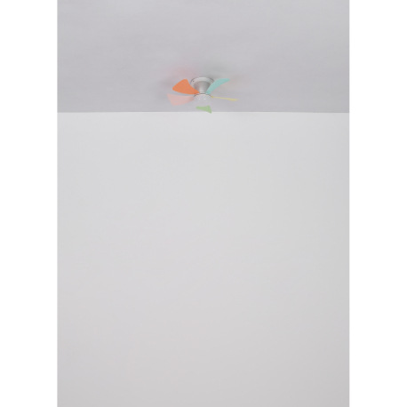 Stropný ventilátor, kov biely matný, plast farebný/biely, stmievateľný, niekoľko úrovní cez nástenný 20