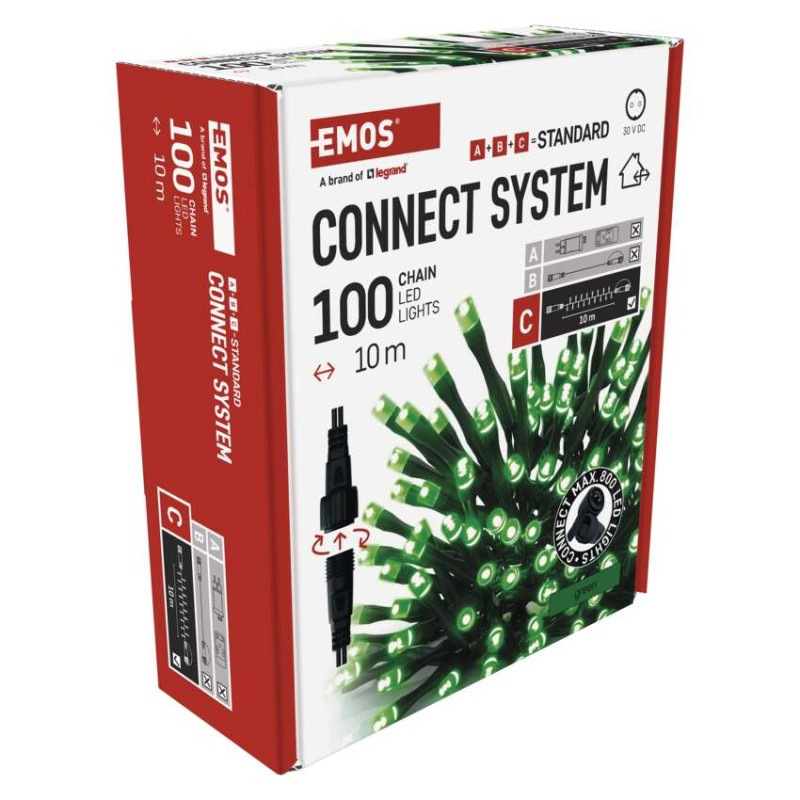 Standard LED spojovacia vianočná reťaz, 10 m, vonkajšia aj vnútorná, zelená 12