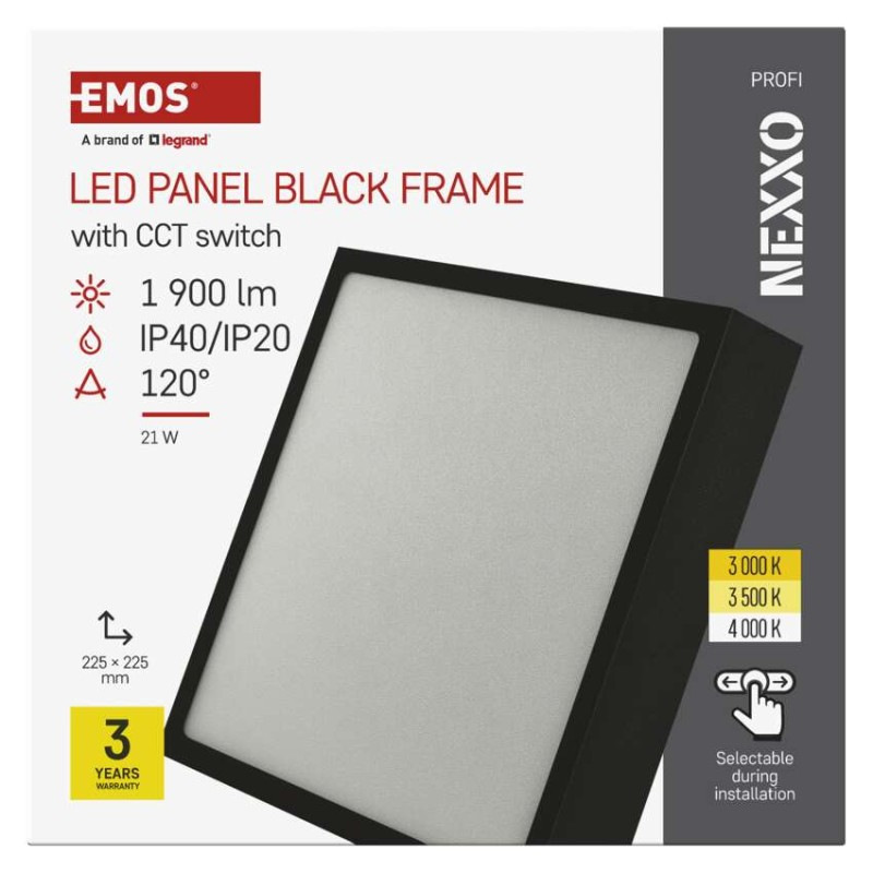 LED prisadené svietidlo, štvorec, čierne, 21W, CCT 8