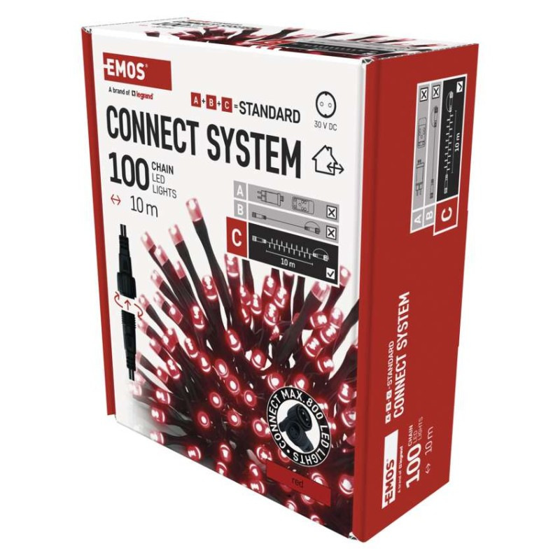 Standard LED spojovacia vianočná reťaz, 10 m, vonkajšia aj vnútorná, červená