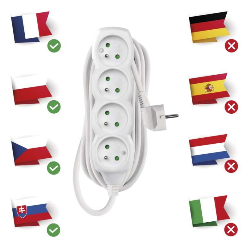 Predlžovací kábel 5 m / 4 zásuvky / biely / PVC / 1 mm2 1