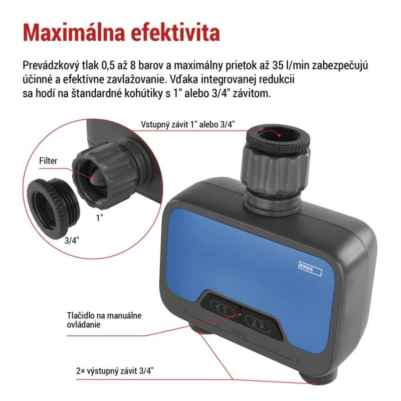 Časovač zavlažovania GoSmart, Bluetooth 5.0, 2 výstupy 4