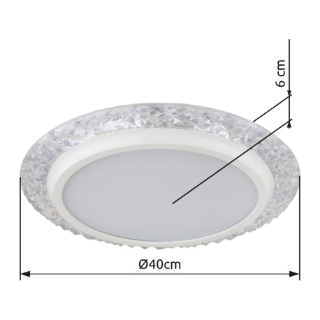 Stropné svietidlo, kov biely, plastové krištále číre, plast biely s trblietavým efektom, ø: 400 mm, 16