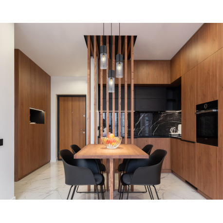 Závesné svietidlo, kov čierny, dymové sklo, kov čierny, textilný čierny kábel, ø: 300mm, V:1500mm, b 9