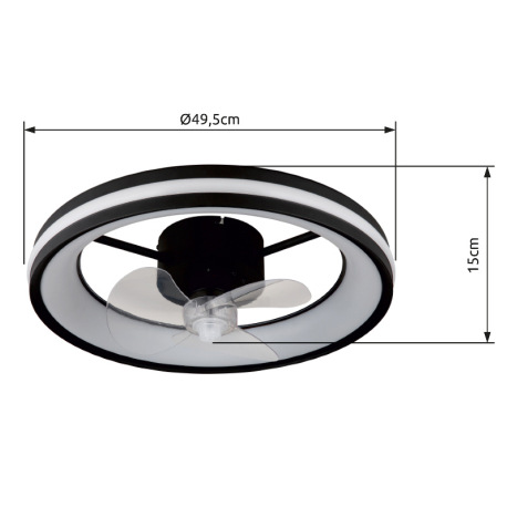 Stropný ventilátor, kov čierny, plast čierny/biely/priehľadný, stmievateľné, niekoľko úrovní pomocou 13