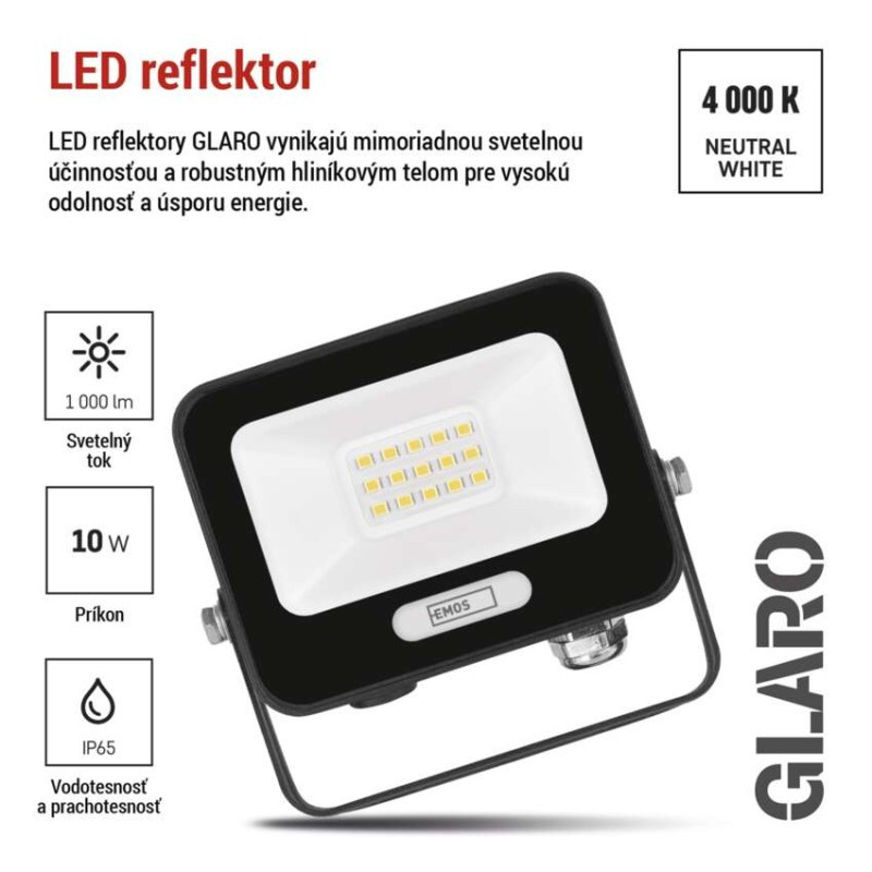 LED reflektor GLARO 10W, čierny, IP65, 1000 lm, neutrálna biela 6