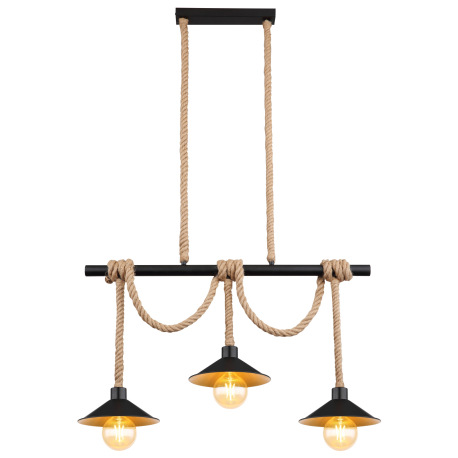 Závesné svietidlo, kov čierny a zlatý, lano, DxŠxV:825x220x1200mm, bez žiaroviek 3x E27, max. 60W 23 4