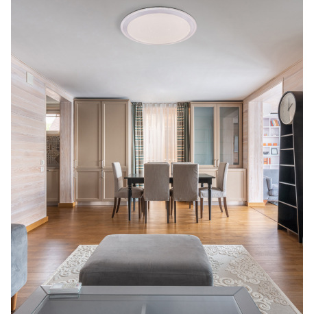 Stropné svietidlo, kov biely strieborný, akryl biely, číry, kompatibilné s Google Assistant a Alexa, 1