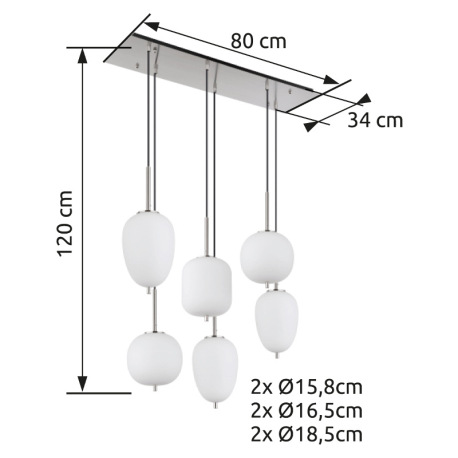 Závesné svietidlo kov nikel matný, sklo biele, kábel PVC čierny, možnosť nastavenia výšky, 3 rôzne s 16