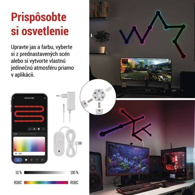 GoSmart LED svietidlo Lines čierne, 9 častí, 34 W, RGBIC stmievateľné, WiFi 2