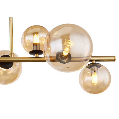 Stropné svietidlo, kov čierny, kov mosadz, sklo jantárové, DxŠxV:870x300x380mm, vrátane 9x G9 LED 3, 17