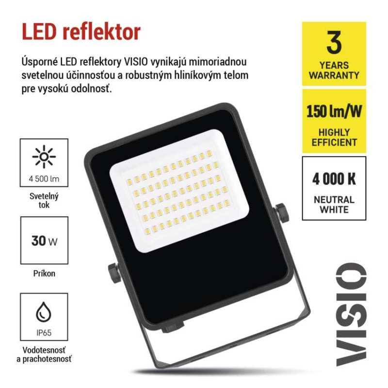 LED reflektor VISIO čierny, 30W neutrálna biela 7