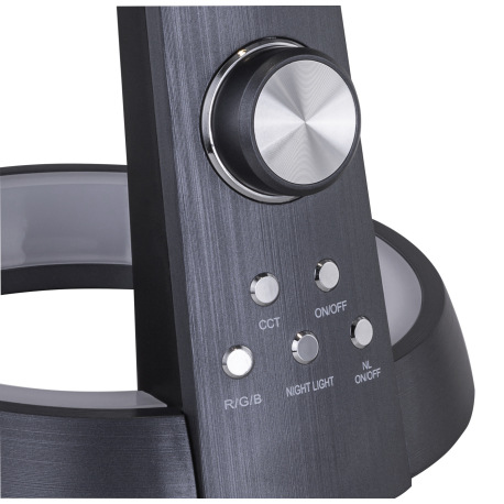 Stolová lampa, plast čierny, flexo, USB nabíjanie, nočné svetlo s RGB, stmievateľné, menič a fixácia 4