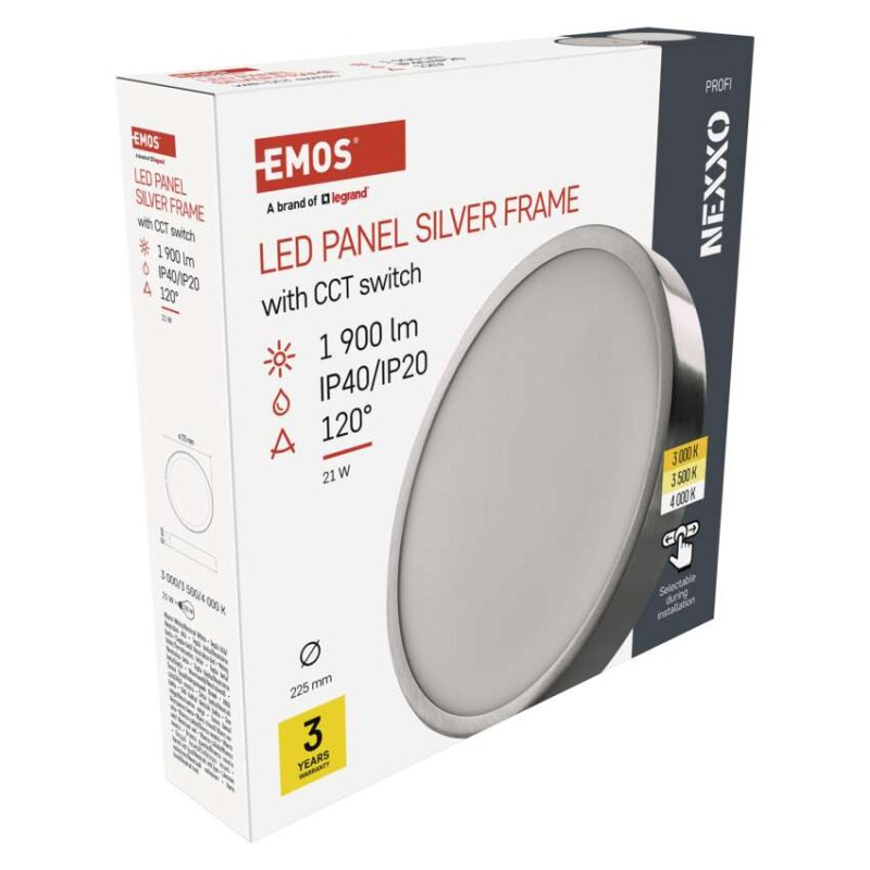 LED prisadené svietidlo, kruhové, strieborné, 21W, CCT 9