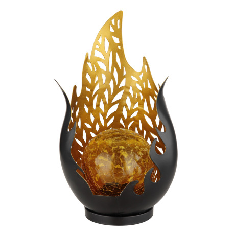 Solárne svietidlo, kov čierny, kov zlatý, dekoratívne dierovanie, plast čierny, sklo jantár, imitáci 8