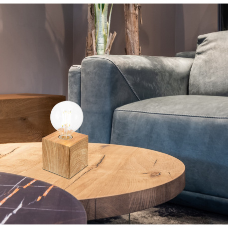 Stolná lampa, drevo svetlý dub, DxŠxV: 100x100x100mm, bez žiarovky 1xE27, max. 40W 230V 1