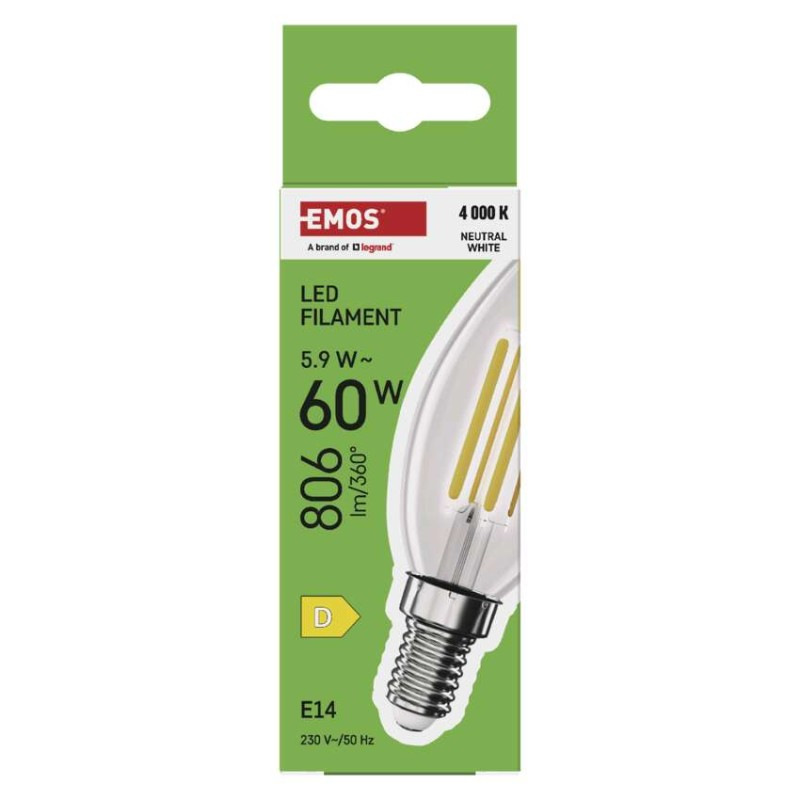 LED žiarovka Filament sviečka / E14 / 5,9 W (60 W) / 806 lm / Neutrálna biela 4