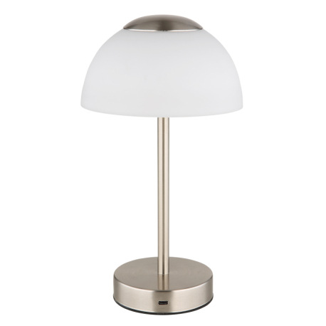 Nabíjateľná stolová lampa, kov nikel matný, sklo biele, dotykové zapnutie/vypnutie, plynulá reguláci 3