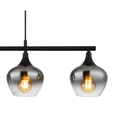 Závesné svietidlo, čierny matný kov, sklo dymovej farby, priehľadné, čierny textilný kábel, DxŠxV: 9 10