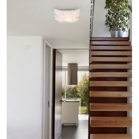 Stropné svietidlo, kov biely, chróm, satinované sklo, ozdobné linky, DxŠxV: 250x250x60, bez žiarovky 2