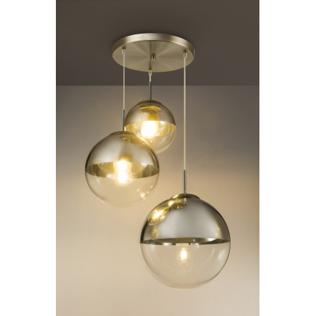 Závesné svietidlo, kov nikel matný, sklo priehľadné chróm, 3 gule s priemerom: 20 - 25 - 30 cm, Ø510 16