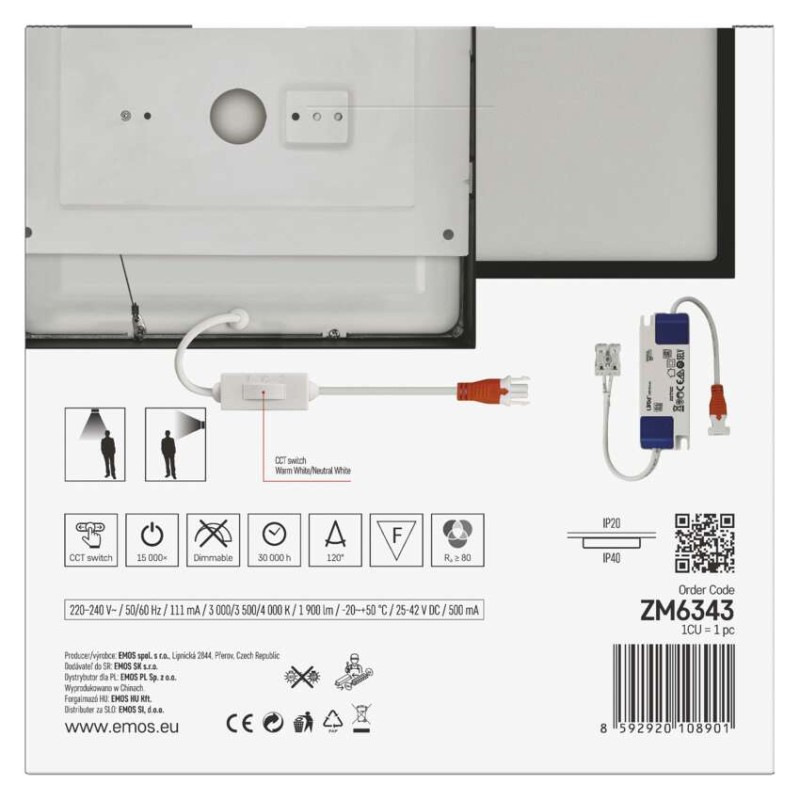 LED prisadené svietidlo, štvorec, čierne, 21W, CCT 9