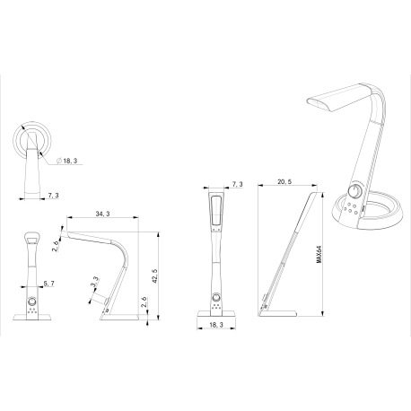 Stolová lampa, plast čierny, flexo, USB nabíjanie, nočné svetlo s RGB, stmievateľné, menič a fixácia 10