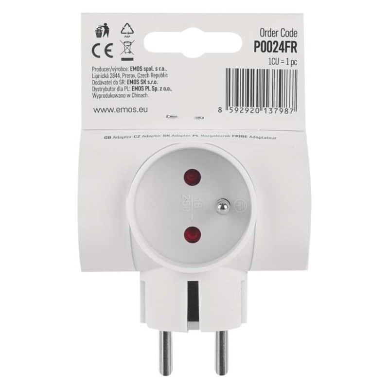 Rozbočovacia zásuvka 3×, okrúhla, biela 5