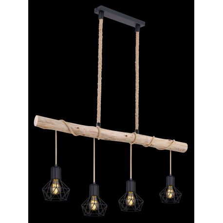 Závesné svietidlo, kov čierny, drevo, kov čierny, konopné lano, DxŠxV: 1000x150x1200, bez žiaroviek 2