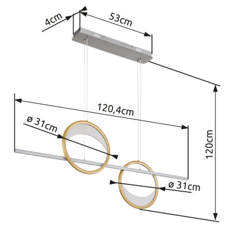 Závesné svietidlo, hliník strieborný a zlatý, akryl číry, plast biely, stmievateľné, niekoľko úrovní 12