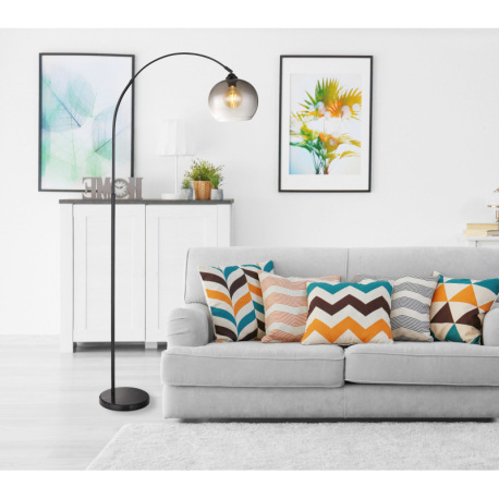 Stojanové svietidlo, kov čierny matný, mramor čierny, sklo dymové, kábel PVC čierny, nožný spínač na 7