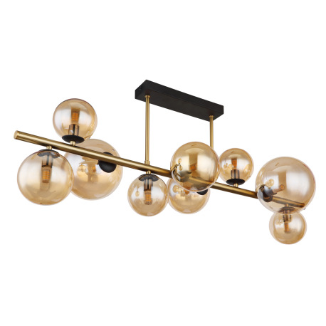 Stropné svietidlo, kov čierny, kov mosadz, sklo jantárové, DxŠxV:870x300x380mm, vrátane 9x G9 LED 3, 3