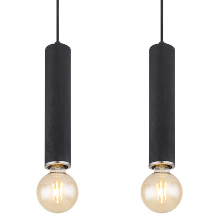 Závesné svietidlo, kov čierny, drevo čierne, kov nikel, textilný čierny kábel, DxŠxV:930x100x1200mm, 6